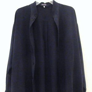 ESKANDAR Black Silk Crepe de Chine Long A-Line Tunic Blouse, Size 1 (S)
